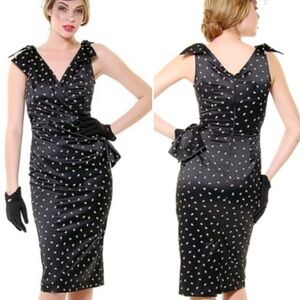 Stop Staring 40s Style Black & Pink Bows Wiggle Dress